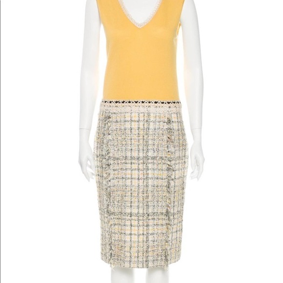 Carolina Herrera Yellow Grey tweed skirt dress 4 - Picture 1 of 15